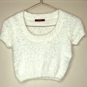 Forever 21 White Fuzzy Crop Sweater